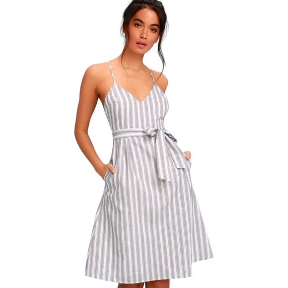Lulus Nelson Black and White Striped Midi Dress Size Small - Picture 1 of 10
